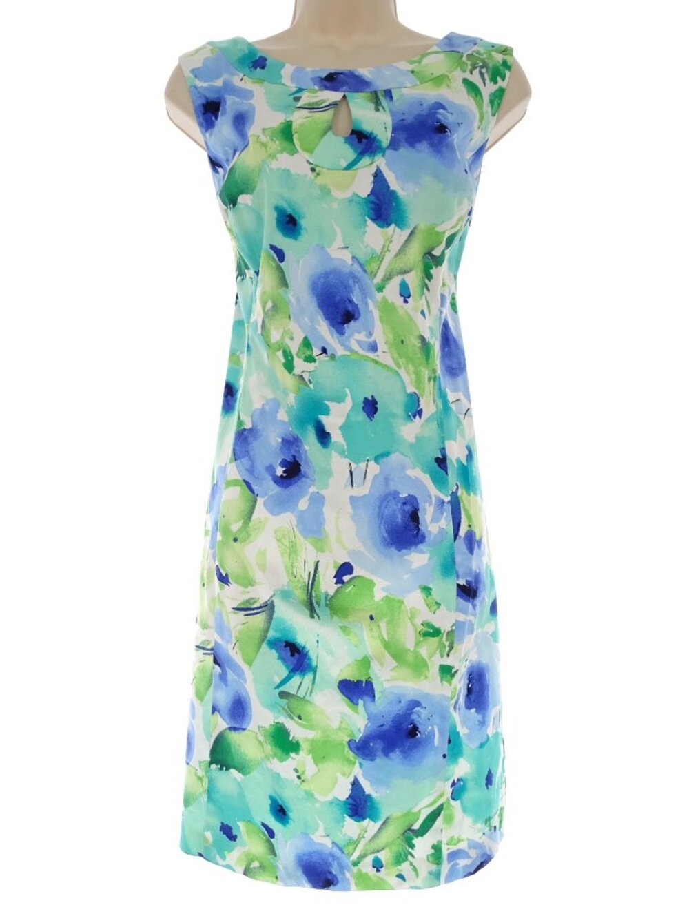 Chaps Watercolor Floral Keyhole Sheath Dress Size 14 Summer Wedding Cotton Blend